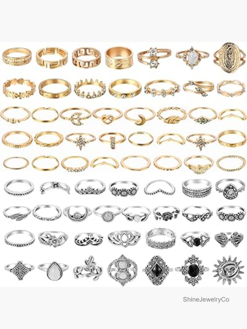 67 Piece Vintage Stacking Rings Set with Storage Bag
